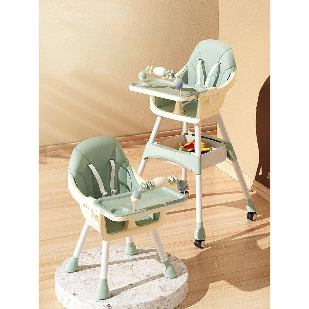 Scaun De Masa 2In1, Pentru Copii De La 6 Luni - 5 Ani, Inaltime Reglabila, Centura In 5 Puncte, Tava De Masa, Roti Cu Frana, Cos Depozitare, Jucarie Inclusa