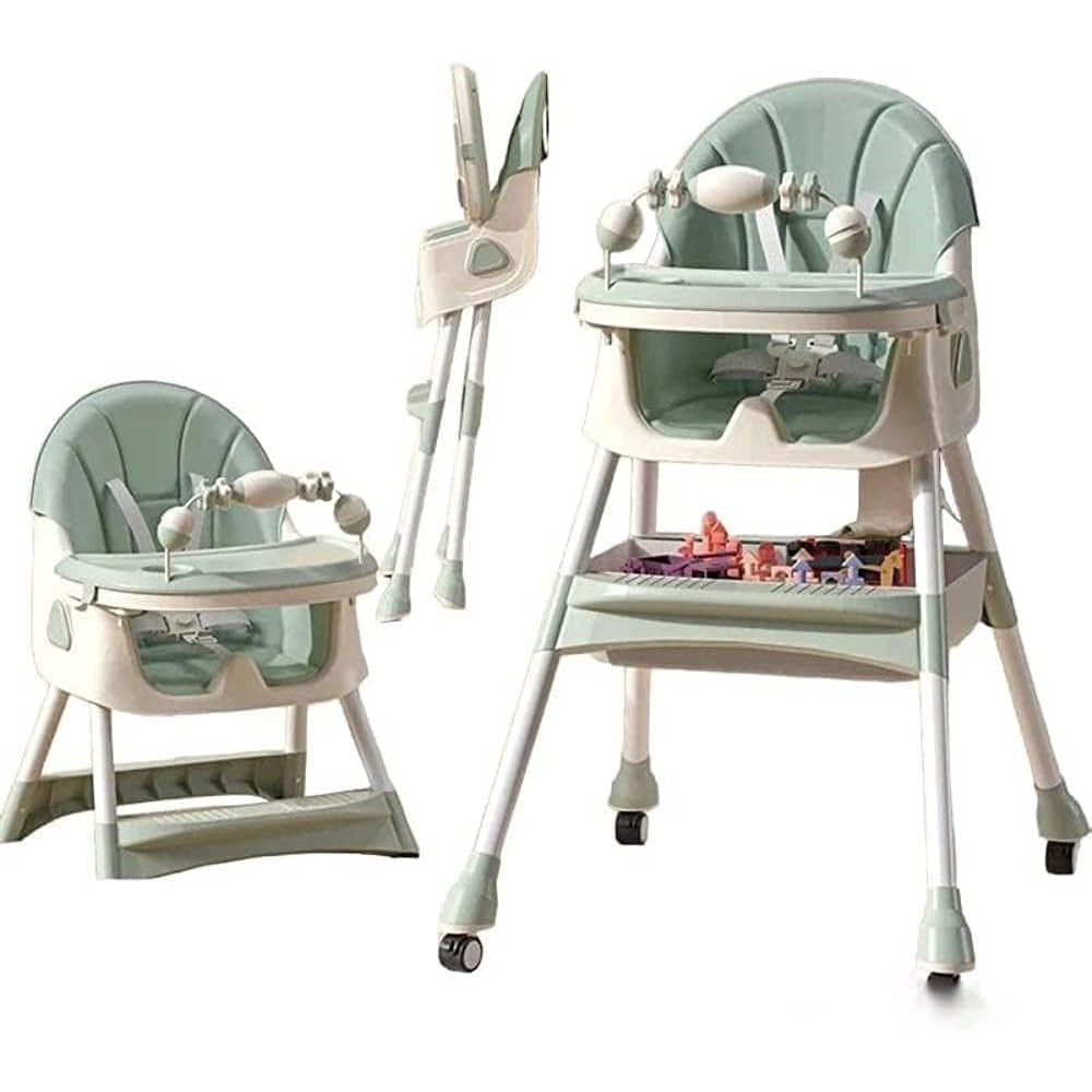 Scaun De Masa 2In1, Pentru Copii De La 6 Luni - 5 Ani, Inaltime Reglabila, Centura In 5 Puncte, Tava De Masa, Roti Cu Frana, Cos Depozitare, Jucarie Inclusa