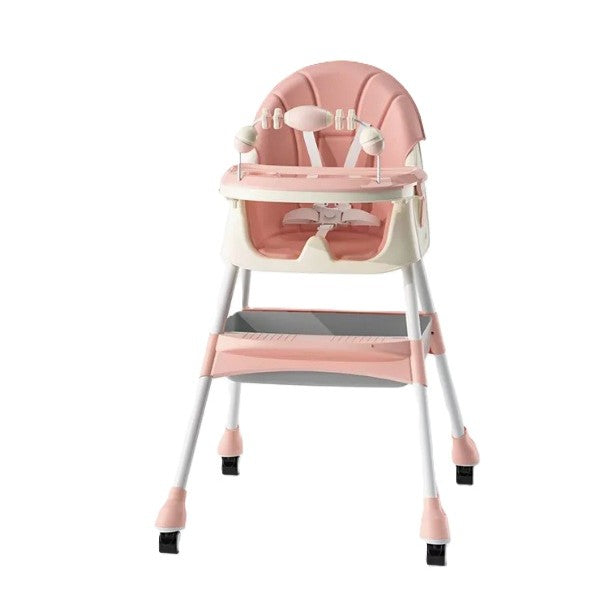 Scaun de Masa 2in1, Flippy, pentru Copii de la 6 luni - 5 Ani, Inaltime Reglabila, Centura in 5 Puncte, Tava de Masa, Roti cu Frana, Cos Depozitare, Jucarie Inclusa, 94 x 78 x 60 cm, Roz