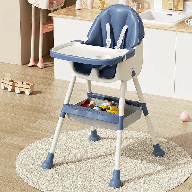 Scaun De Masa Pentru Bebelusi Si Copii Cu Roti, Telescopic, Pliabil, Masuta Reglabila, Suport Picioare, Scaun Invelis Piele Artificiala, Centura Siguranta, Spatiu Depozitare