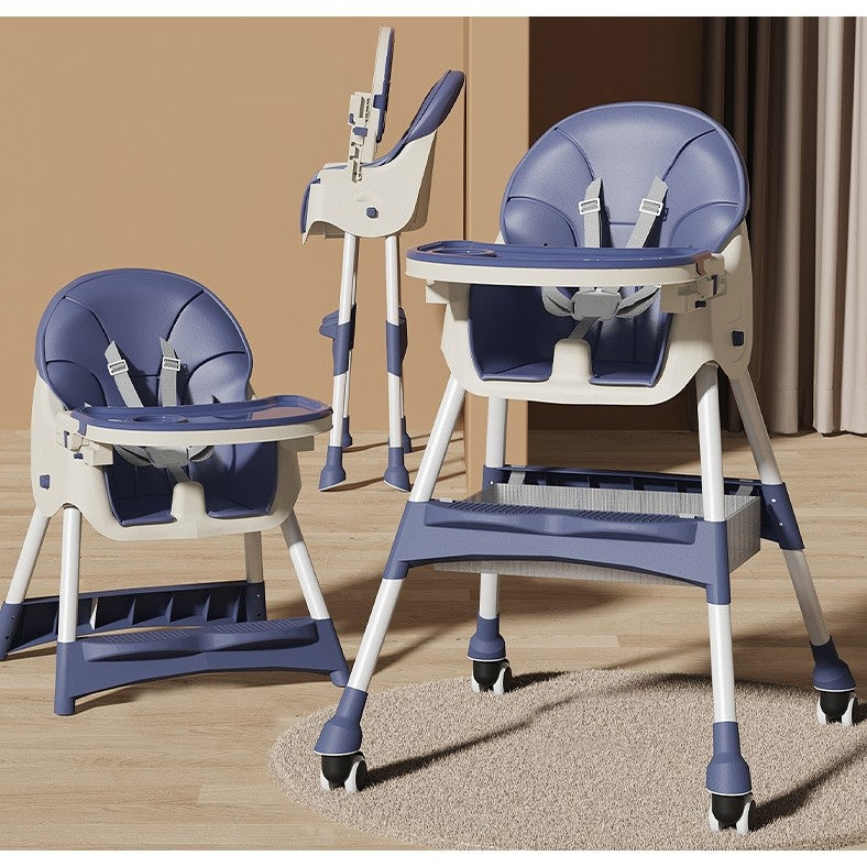 Scaun De Masa Pentru Bebelusi Si Copii Cu Roti, Telescopic, Pliabil, Masuta Reglabila, Suport Picioare, Scaun Invelis Piele Artificiala, Centura Siguranta, Spatiu Depozitare