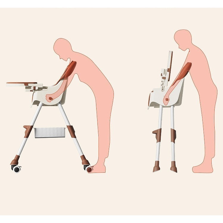 Scaun De Masa Pentru Bebelusi Si Copii, Cu Roti, Telescopic, Pliabil, Masuta Reglabila, Suport Picioare, Scaun Cu Invelis Piele Artificiala, Centura Siguranta, Spatiu Depozitare