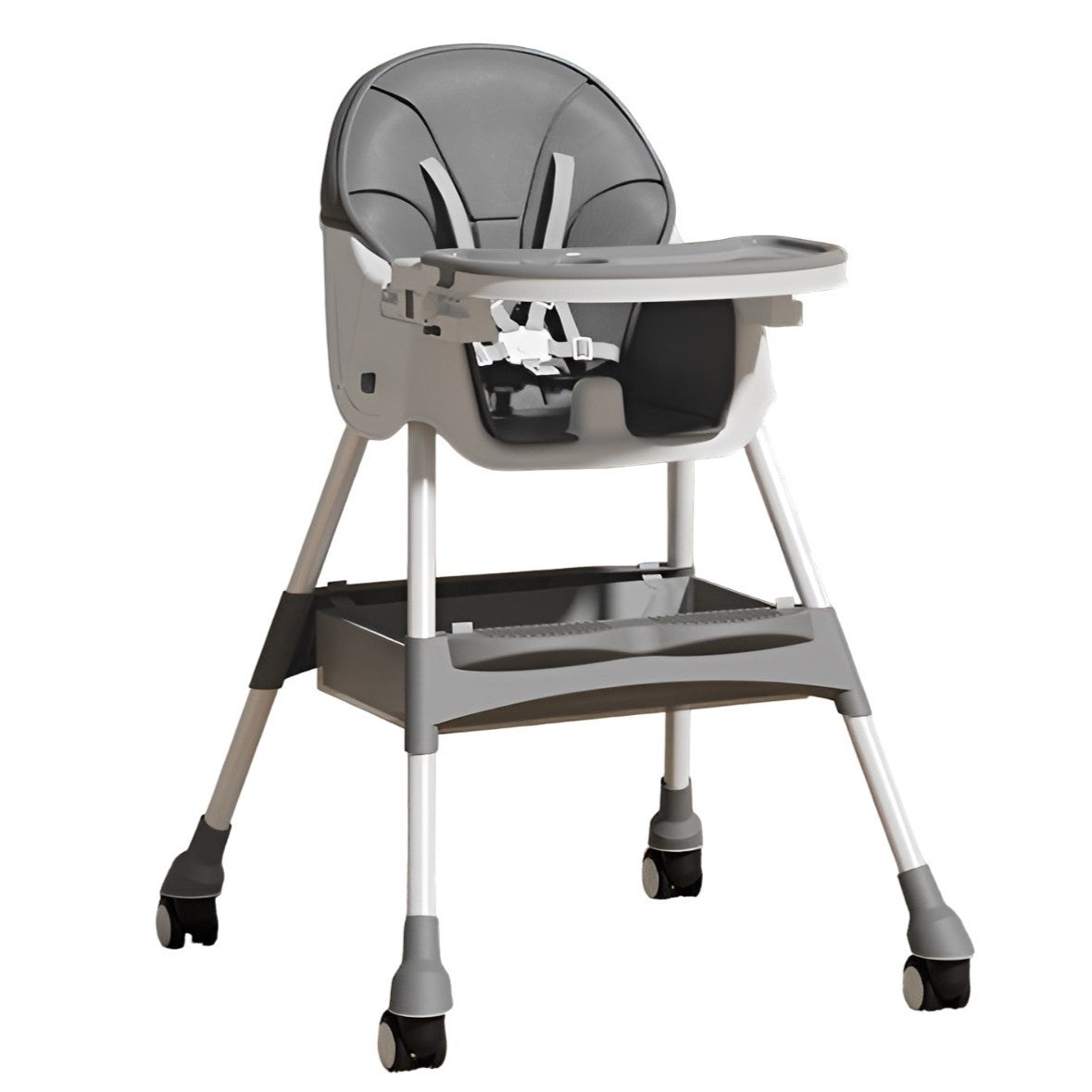 Scaun De Masa Pentru Bebelusi Si Copii, Cu Roti, Telescopic, Pliabil, Masuta Reglabila, Suport Picioare, Scaun Cu Invelis Piele Artificiala, Centura Siguranta, Spatiu Depozitare