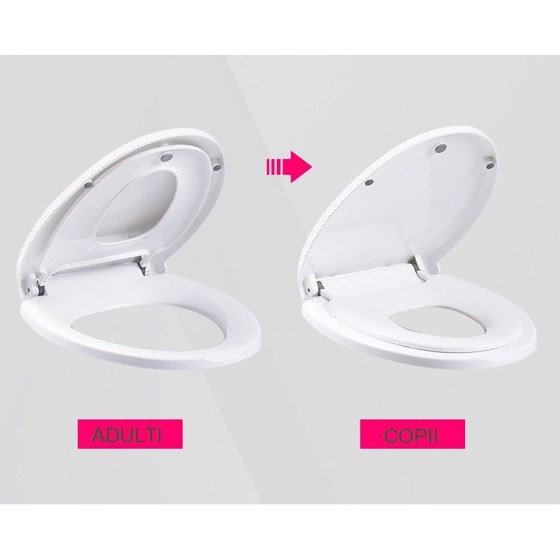 Capac de Toaleta cu Reductie 2 in 1, Vivimall, pentru Copii si Adulti, Coborare Lenta si Silentioasa, Instalare Usoara, din PP5 , in Forma de U Patrat, Alb - vivimall.ro