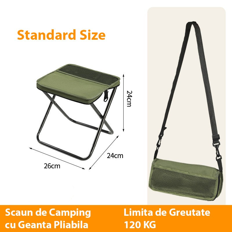Scaun Taburet Pliabil pentru Camping, Vivimall, pentru Adulti, Scaun Portabil, Pescuit, din Panza Oxford si Cadru Metalic, Mic 26 x 24 x 24 cm, Verde - vivimall.ro