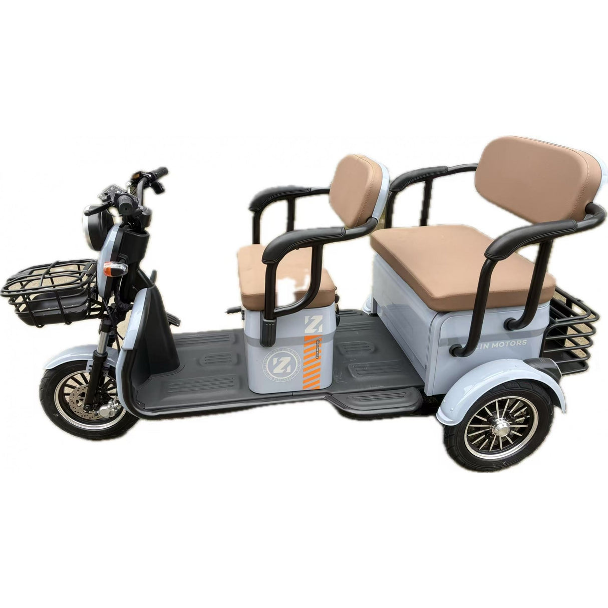 Triciclu Electric V6, Saige, Fara Permis, cu Doua Locuri, Motor 1800W, Baterie 72V24Ah, Autonomie 60km, 220x88x105 cm, Viteza Maxima 25km/h, Gri OldStyle - vivimall.ro