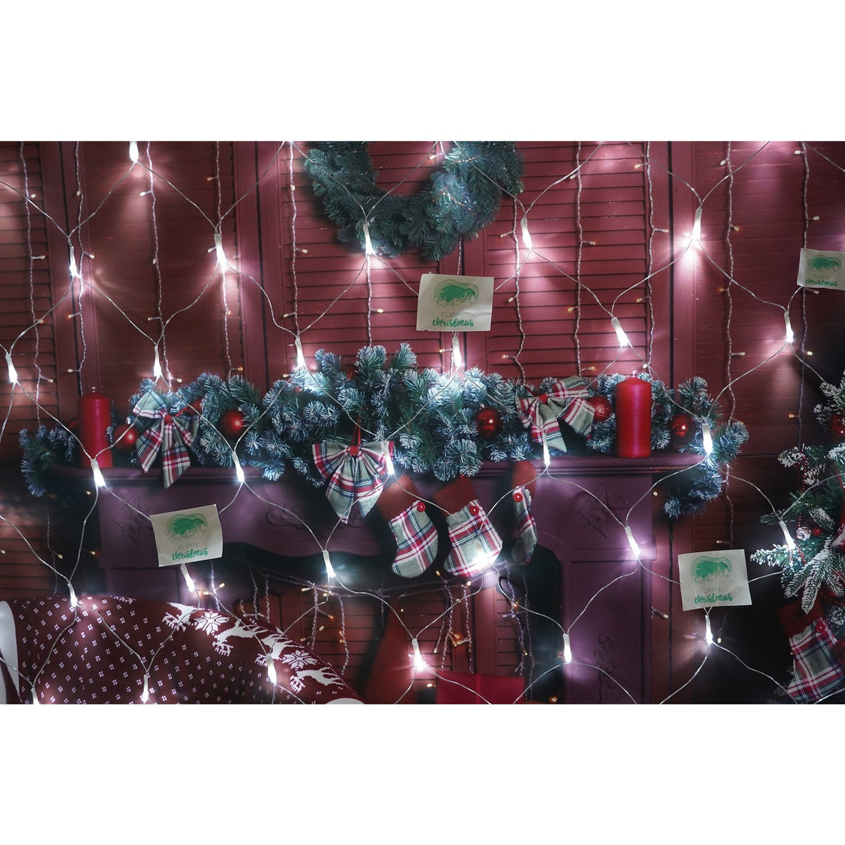 Sectiune Instalatie de Craciun Flippy, Tip Plasa, 120 LED-uri, 1.5 x 1.5 m, 8 jocuri de lumini, Interconectabila, Fir transparent, Alb rece - vivimall.ro