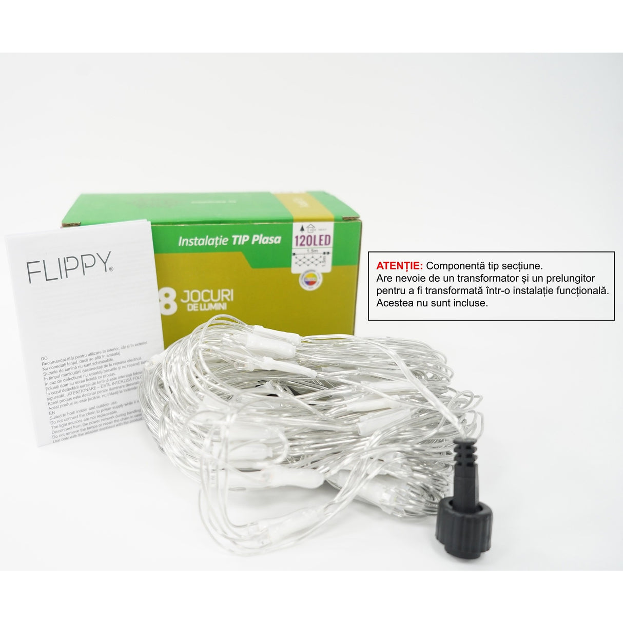 Instalație de Crăciun Flippy tip plasă cu 120 LED-uri multicolor, 1.5x1.5 m, vedere frontală