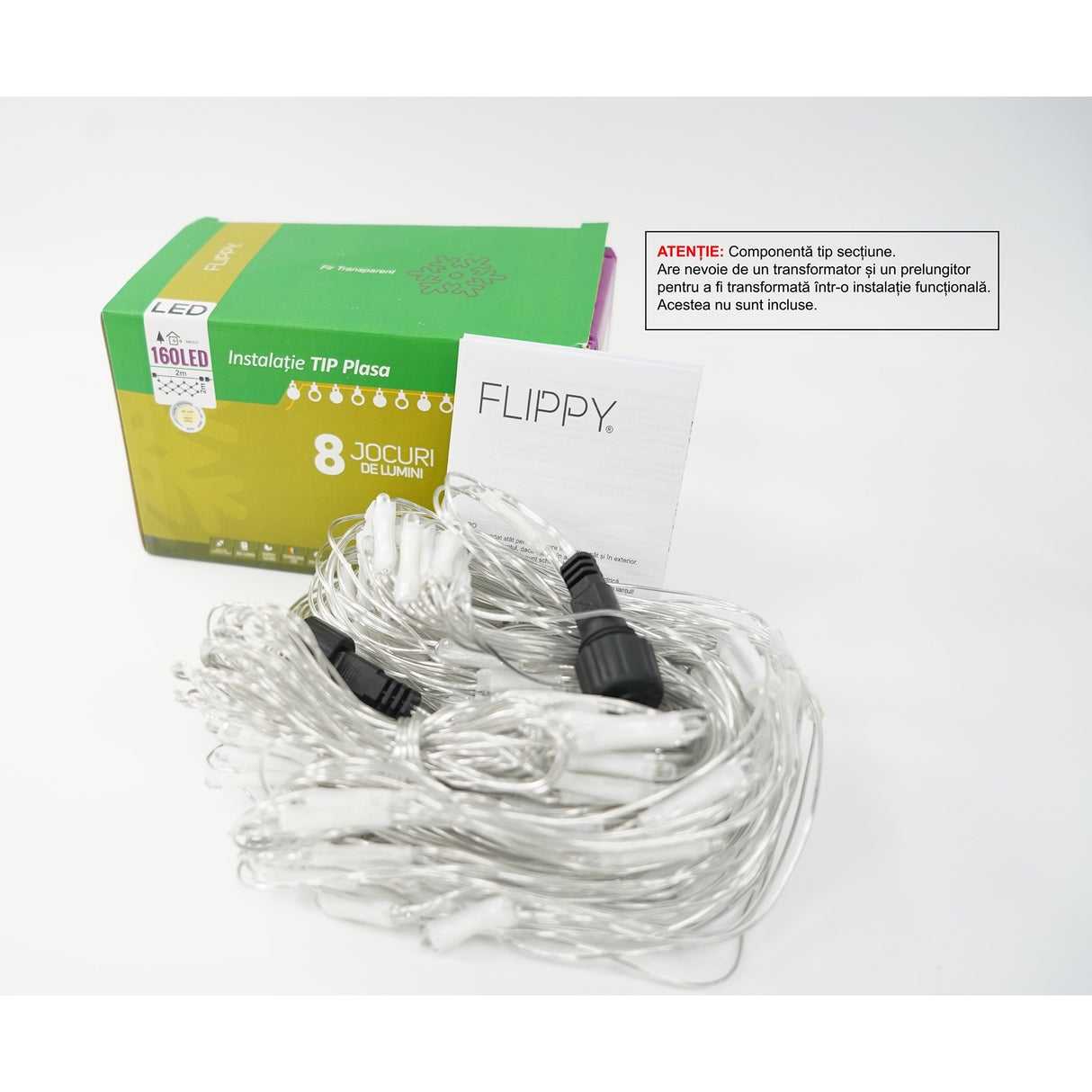 Instalație Crăciun tip plasă Flippy, 160 LED-uri alb cald, 2x2 m, vedere frontală produs