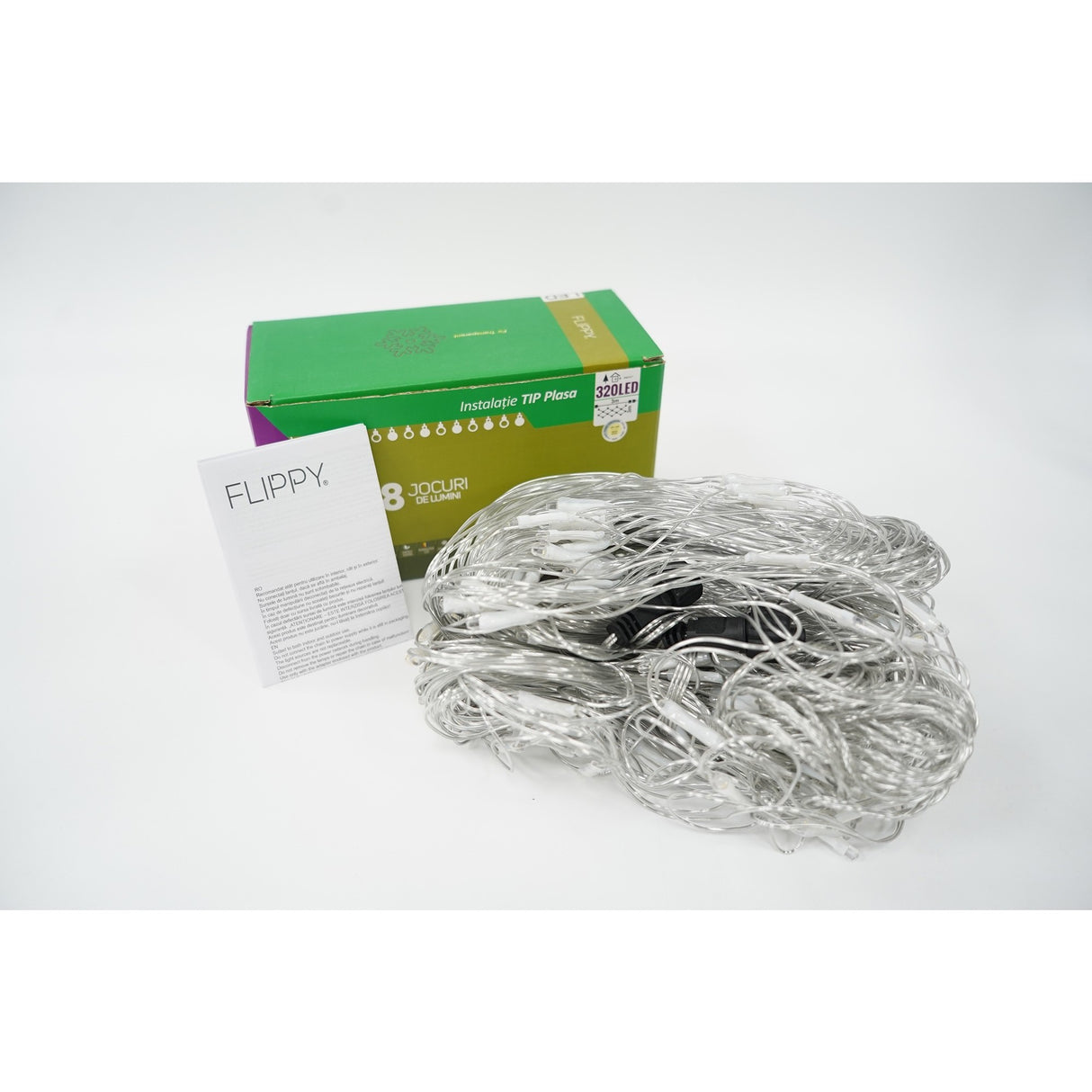 Sectiune Instalatie de Craciun Vivimall, Tip Plasa, 320 LED-uri, 3 m x 3 m, 8 jocuri de lumini, Interconectabila, Fir transparent, Alb cald - vivimall.ro