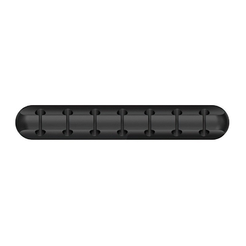 Organizator cabluri autoadeziv negru cu 7 suporturi, dimensiuni 11.8x2.2 cm, vedere frontală