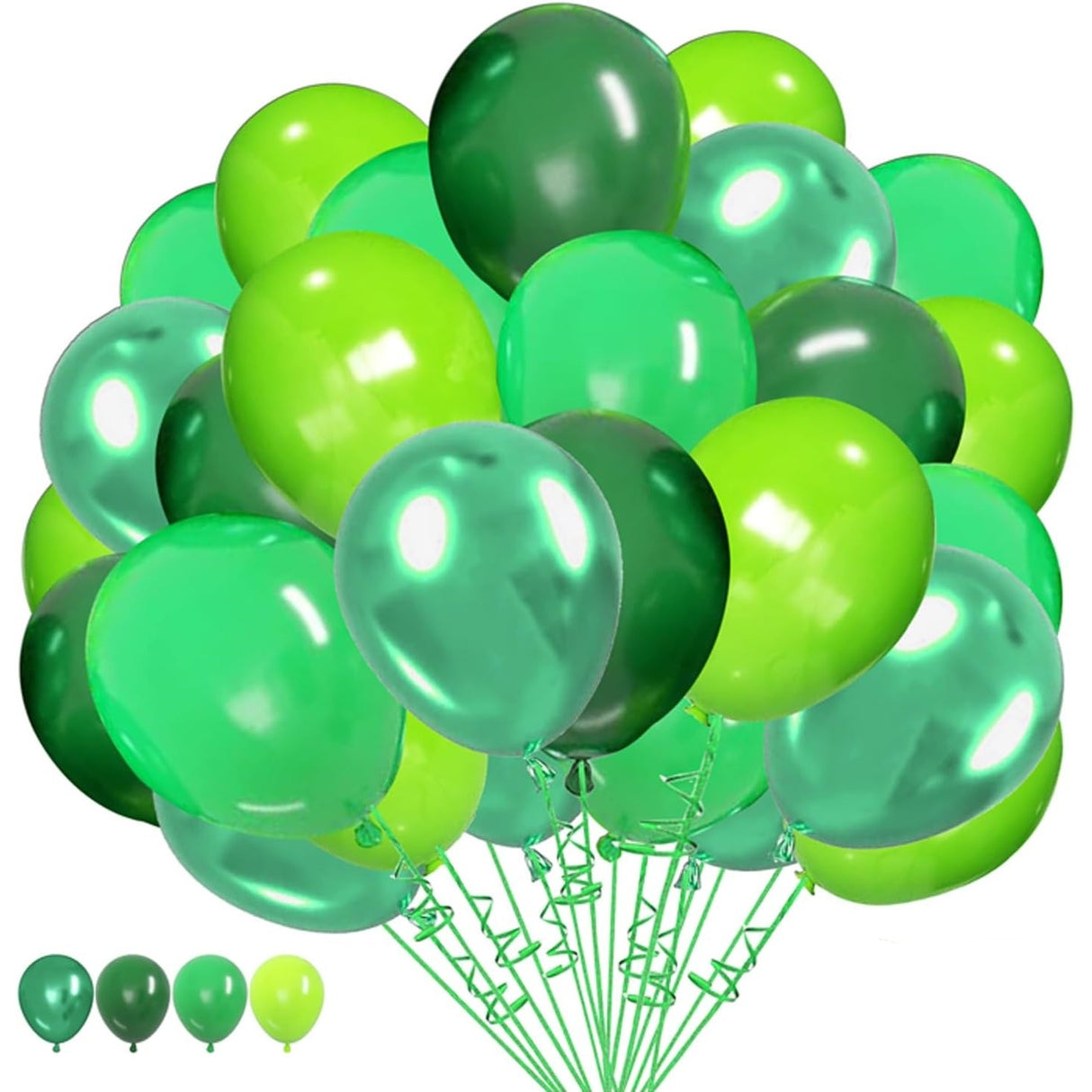 Set 10 Baloane din Latex Chrome, Vivimall, Model Party, 23 cm, Diferite Nuante Verde, 2.2 g