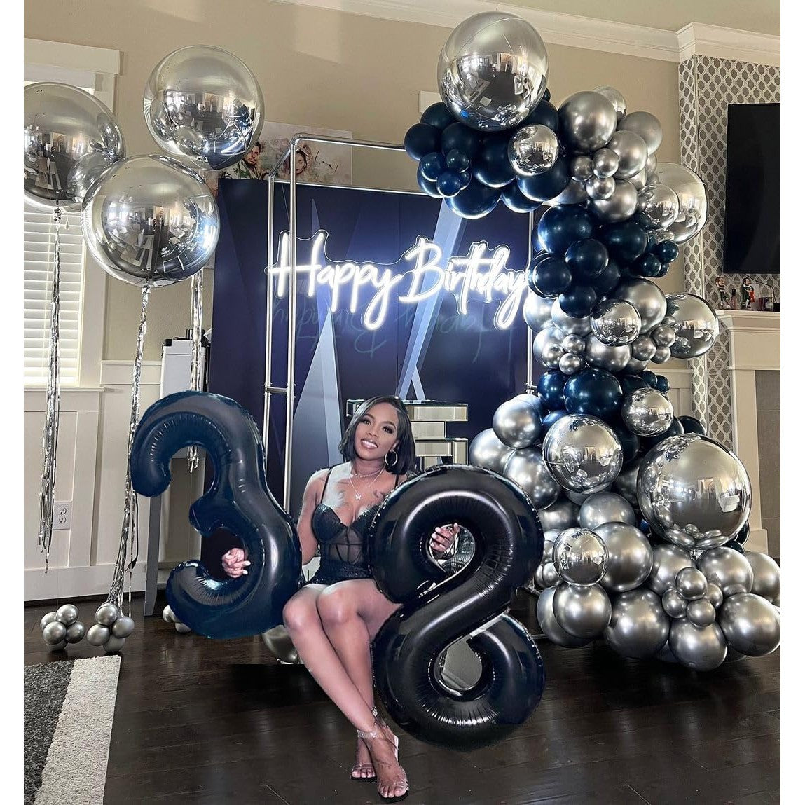 Set 10 Baloane din Latex Chrome, Vivimall, Model Party, 23 cm, Negru Argintiu, 2.2 g