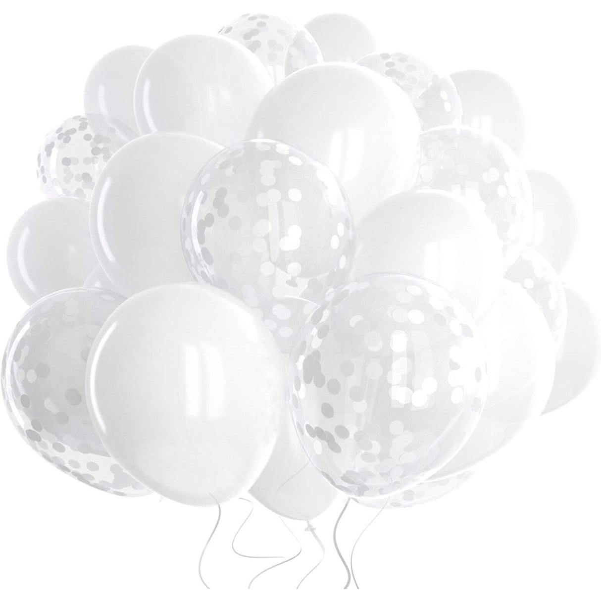 Set 10 Baloane din Latex, Vivimall, Model Party, 30 cm, 5x Alb, 5x Transparent Confetti, 2.8 g