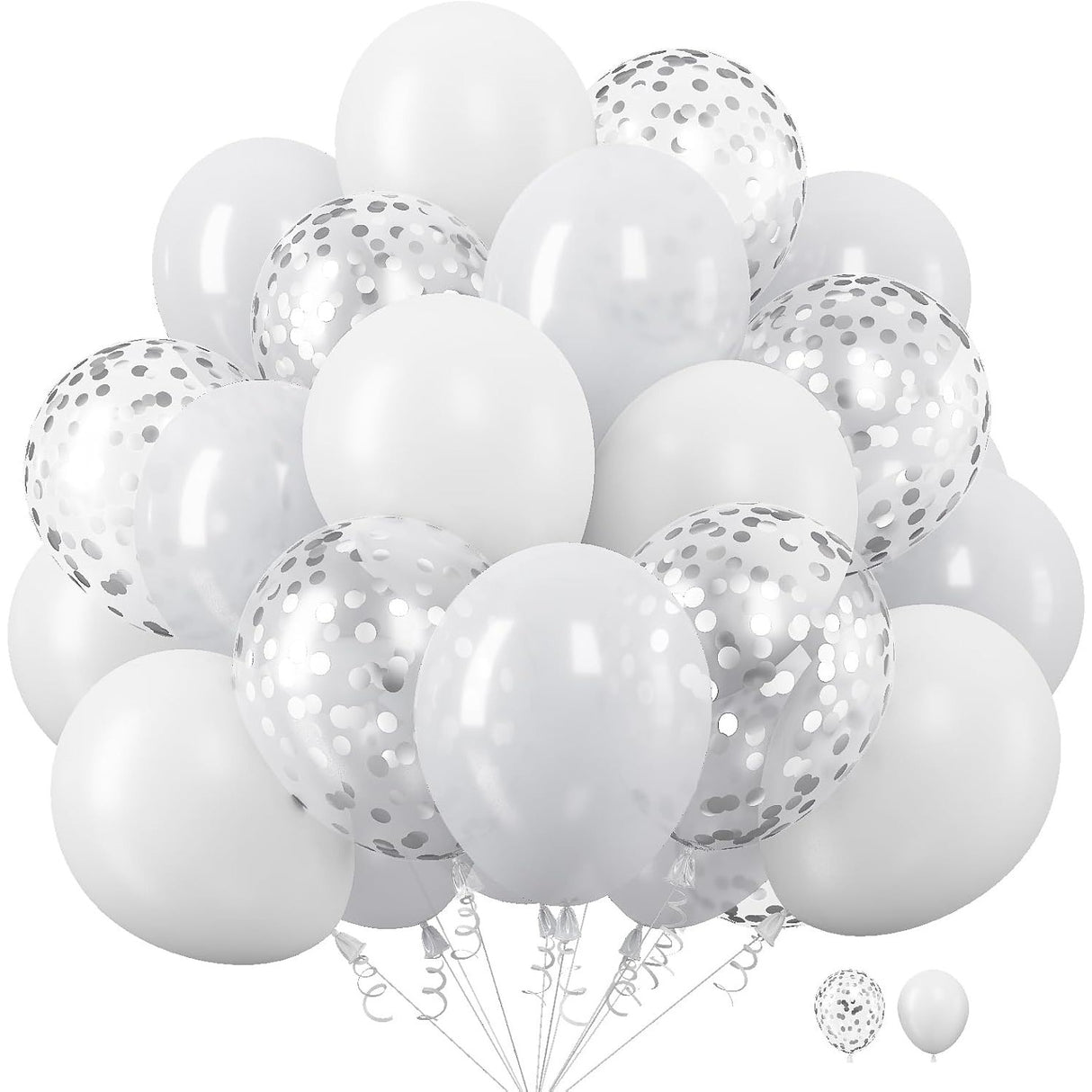 Set 10 Baloane din Latex, Vivimall, Model Party, 30 cm, 5x Alb, 5x Transparent Confetti, 2.8 g