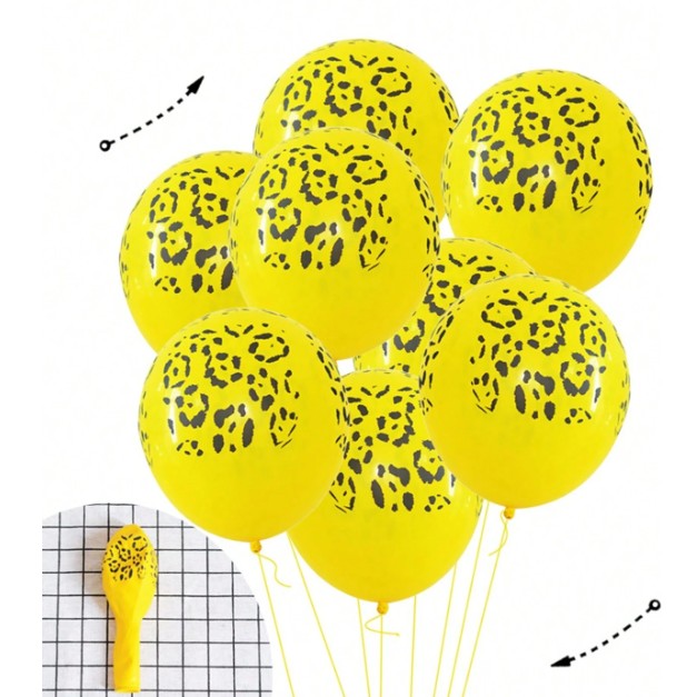 Set 10 Baloane din Latex, Vivimall, Model Party Animal Print, 3x Portocaliu, 3x Galben, 4x Alb, 23 cm, 1.4g