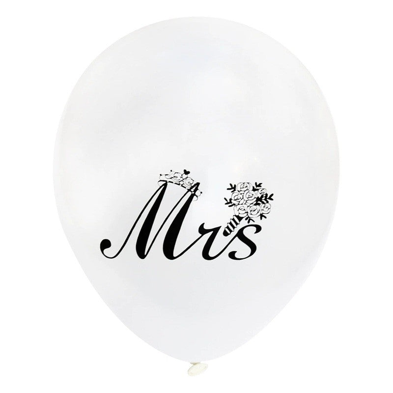 Set 10 Baloane din Latex, Flippy, Model Party Casatorie, Mr&Mrs Just Married, 2.8 g, 30 cm, Alb/Negru