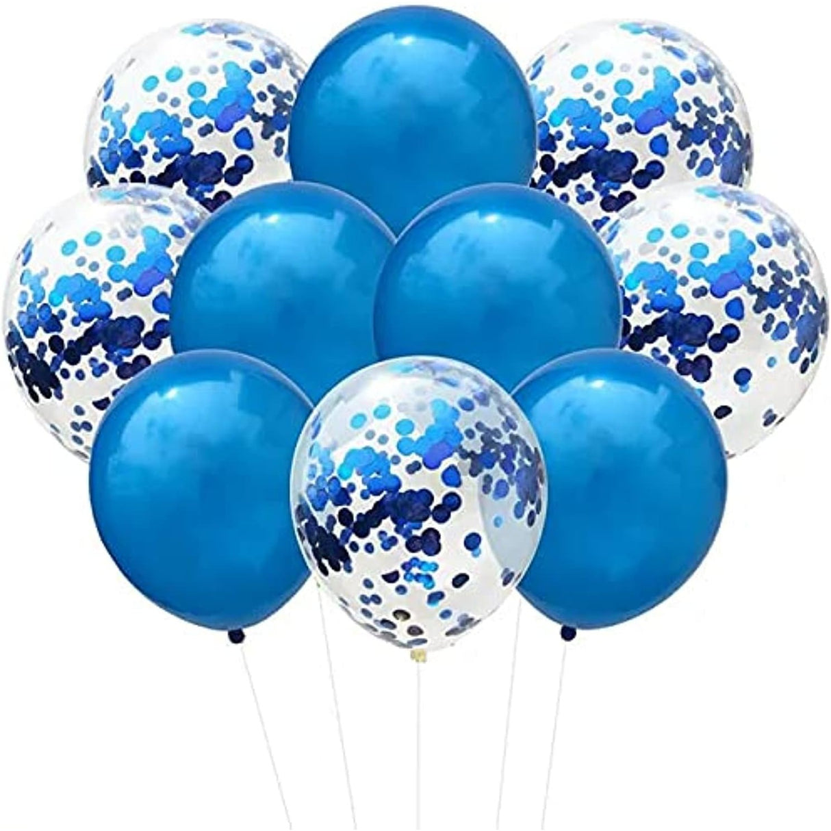 Set 10 Baloane din Latex, Vivimall, Model Party Confetti, 5 x Confetti, 5 x Albastru, 25 cm, 2.2g