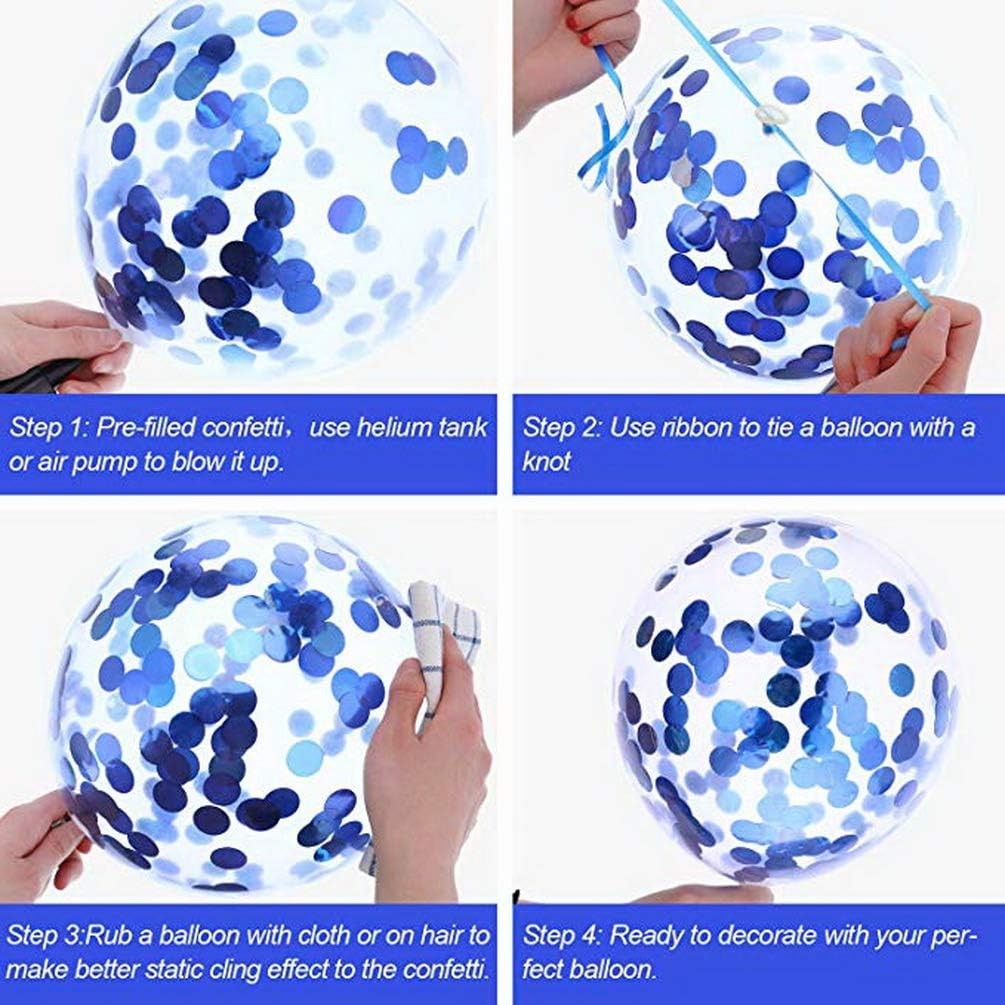 Set 10 Baloane din Latex, Vivimall, Model Party Confetti, 5 x Confetti, 5 x Albastru, 25 cm, 2.2g