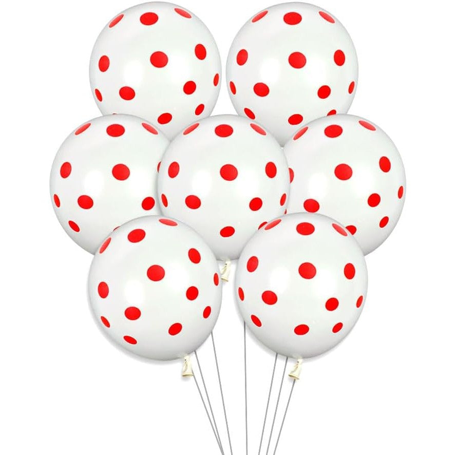 Set 10 Baloane din Latex, Vivimall, Model Party cu Buline, 30 cm, Alb si Rosu, 2.8 g