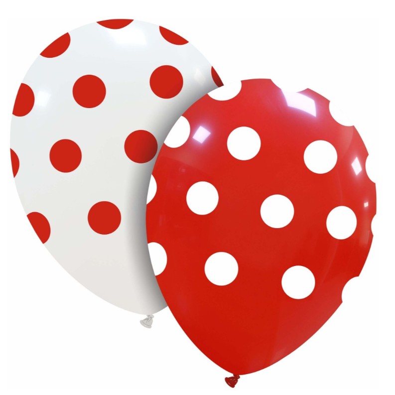 Set 10 Baloane din Latex, Vivimall, Model Party cu Buline, 30 cm, Alb si Rosu, 2.8 g