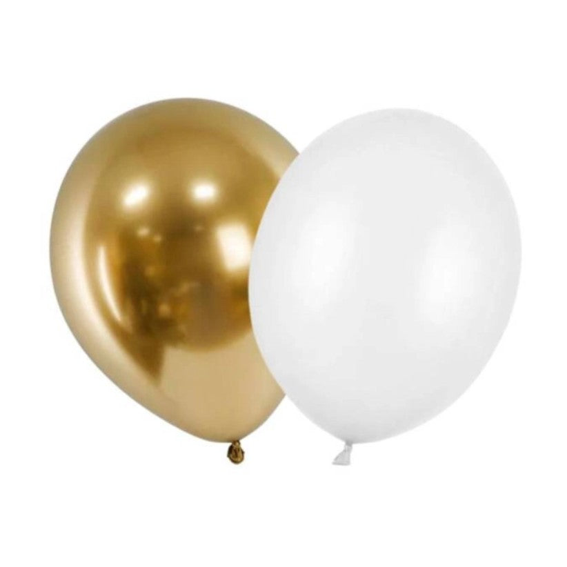 Set 10 Baloane din Latex Metalizate, Vivimall, Model Party, 5x Alb, 5x Nude, 23 cm, 2.2 g