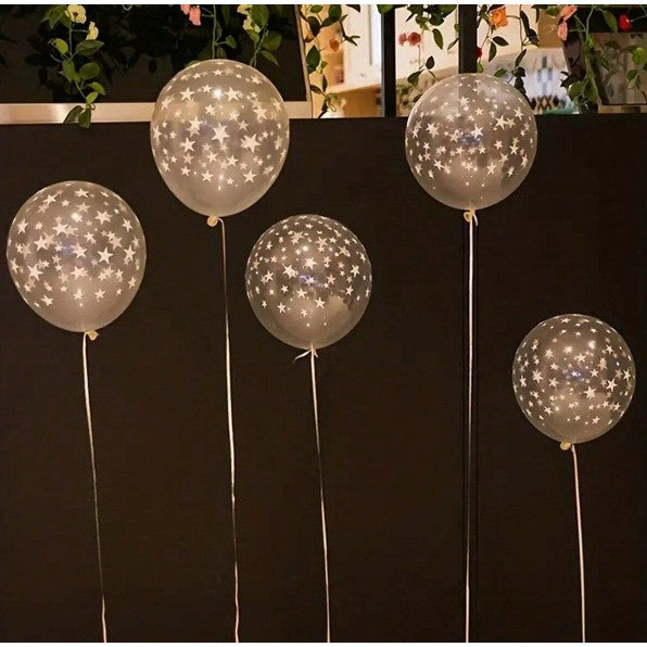 Set 10 Baloane din Latex Transparente, Vivimall, Model Party, 30 cm, Stelute Albe, 2.8 g