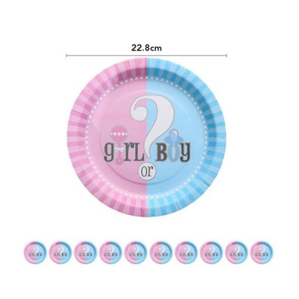 Set 10 Farfurii Gender Reveal, Vivimall, Girl or Boy, din Carton, 22.8 cm, Roz/Albastru - vivimall.ro