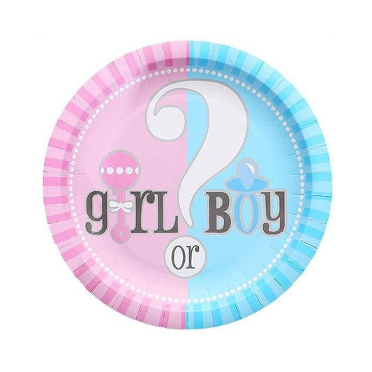 Set 10 Farfurii Gender Reveal, Girl Or Boy, Din Carton, 22.8 Cm, Roz/ - vivimall.ro