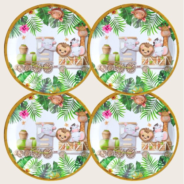 Farfurii Cartonate pentru Petreceri, Vivimall, Farfurii Cartonate de unica Folosinta pentru Zile de Nastere, Model Safari cu Animale, set 10 buc, Diametru 18 cm, Multicolor - vivimall.ro