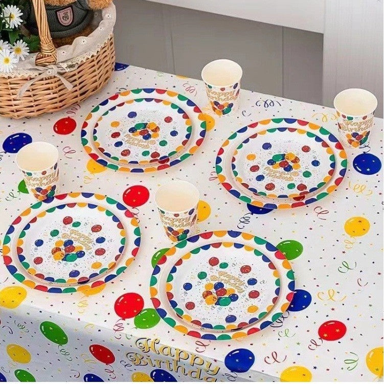 Set 10 Farfurii de Unica Folosinta, Flippy, din Carton, 18 cm, Model Happy Birthday, Multicolor