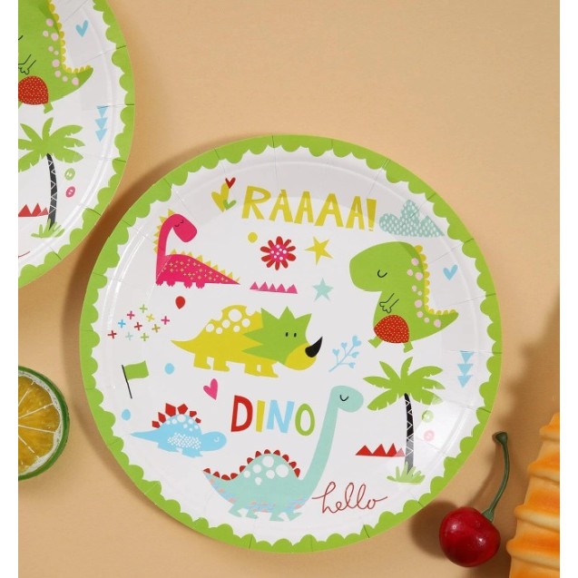 Set 10 Farfurii Petrecere, Flippy, Colectia Dino Park, 23 cm Diametru, din Carton, Multicolor