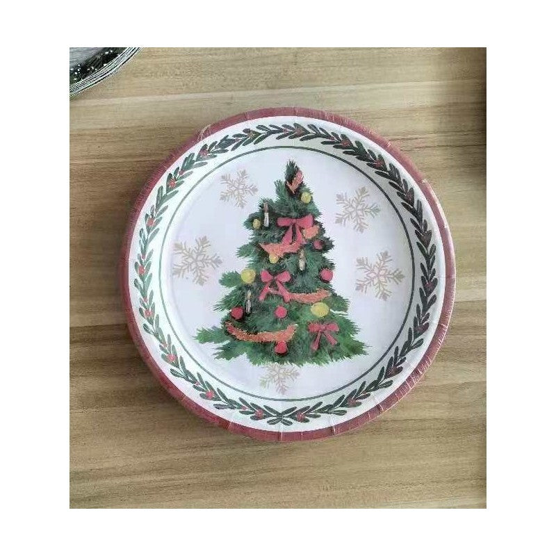 Set 10 Farfurii Unica Folosinta, Flippy, 23 cm, Model Brad de Craciun, Multicolor