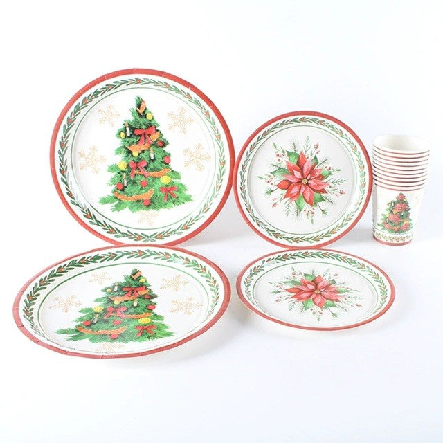 Set 10 Farfurii Unica Folosinta, Flippy, 23 cm, Model Brad de Craciun, Multicolor