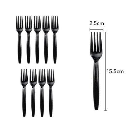 Set 10 Furculite de Unica Folosinta, Flippy,  Plastic, 15.5x2.5 cm, negru