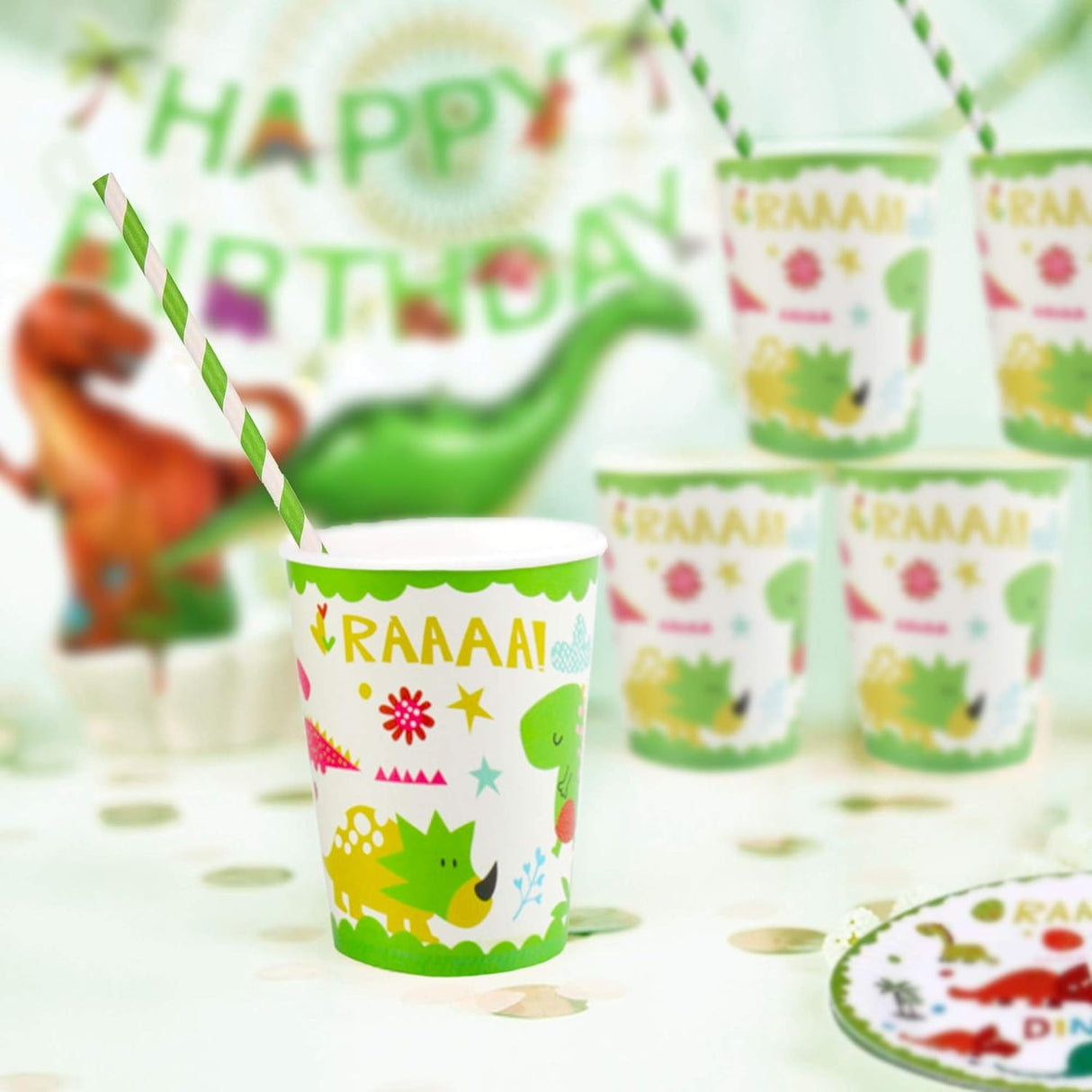 Set 10 Pahare Petrecere, Flippy, Colectia Dino Park, 8.5 x 7 x 5 cm, din Carton, Multicolor