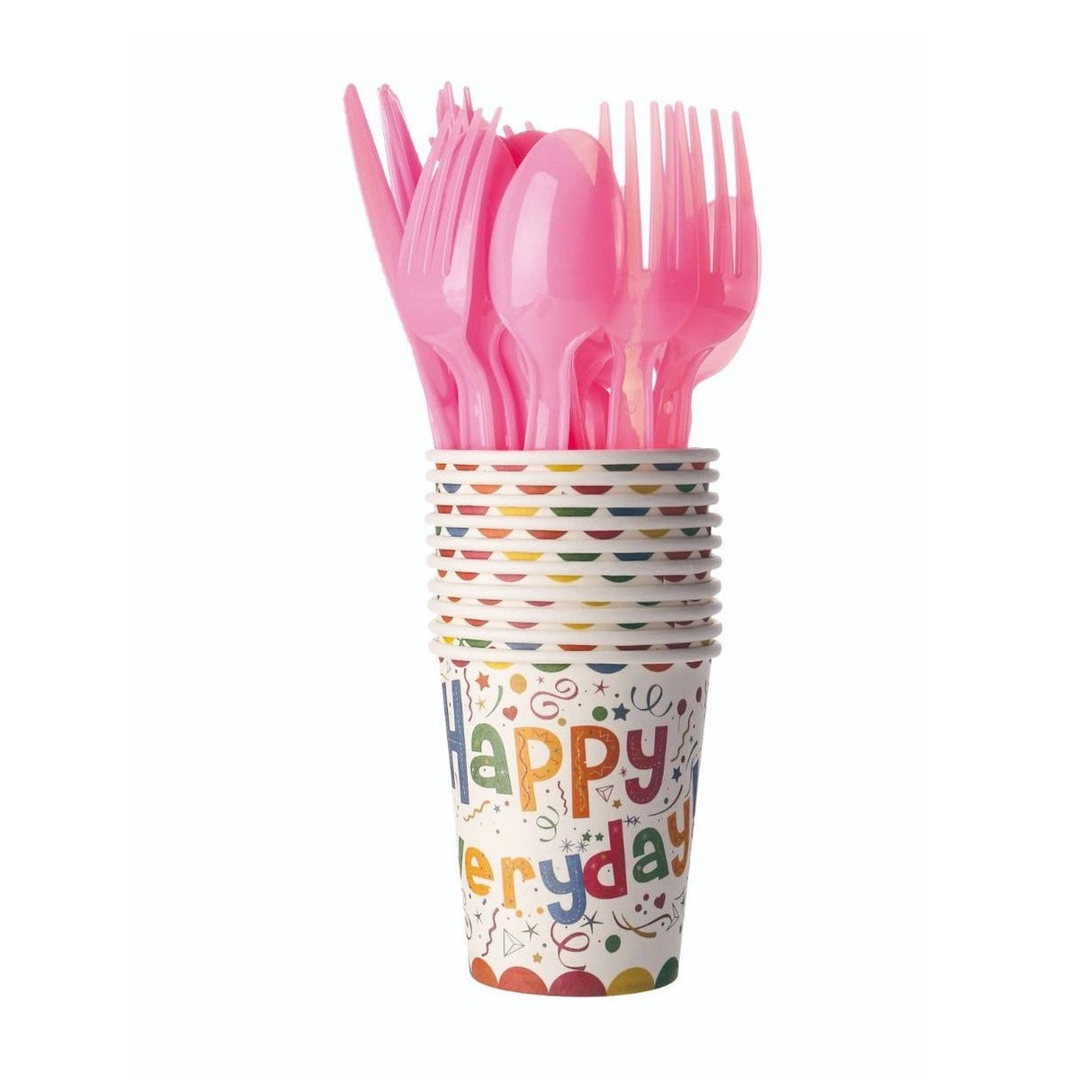 Set 10 Pahare de Carton, Flippy, Model Happy Everyday, 13 x 7 x 5 cm, Multicolor