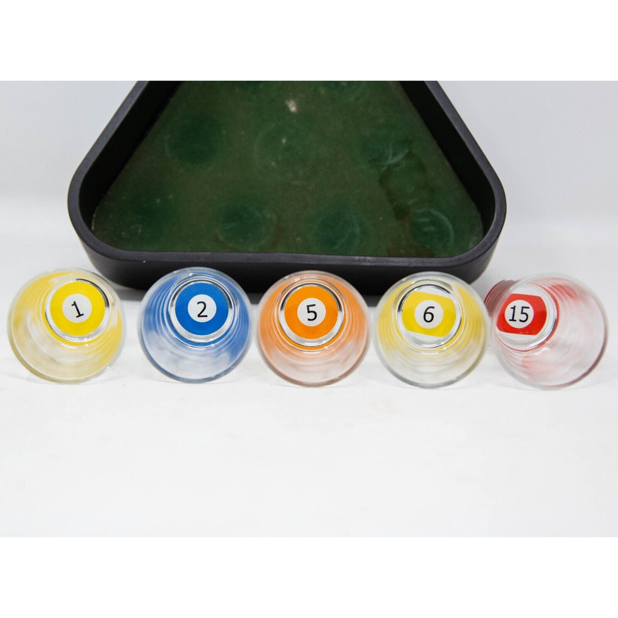 Set 10 pahare de shot Vivimall, cu Suport de Biliard, 30 ml, din sticla, 10 x 10 cm, multicolor - vivimall.ro