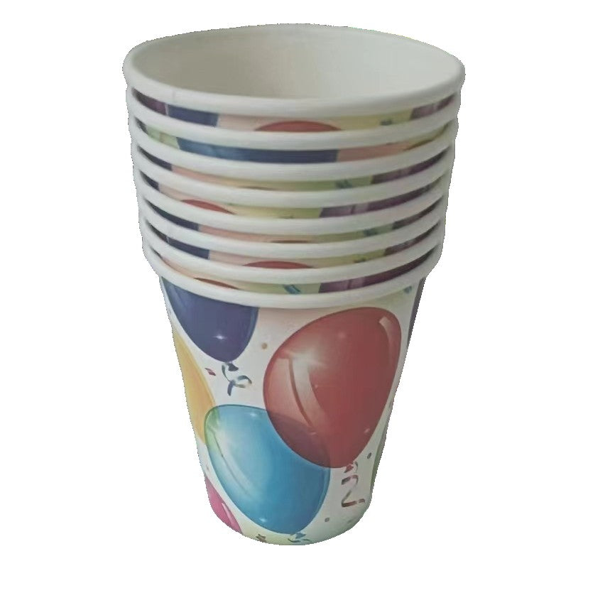 Set 10 Pahare, Flippy, Imprimeu cu Baloane, din Carton, 250 ml, 7.5 x 8.5 x 5.2 cm, Multicolor