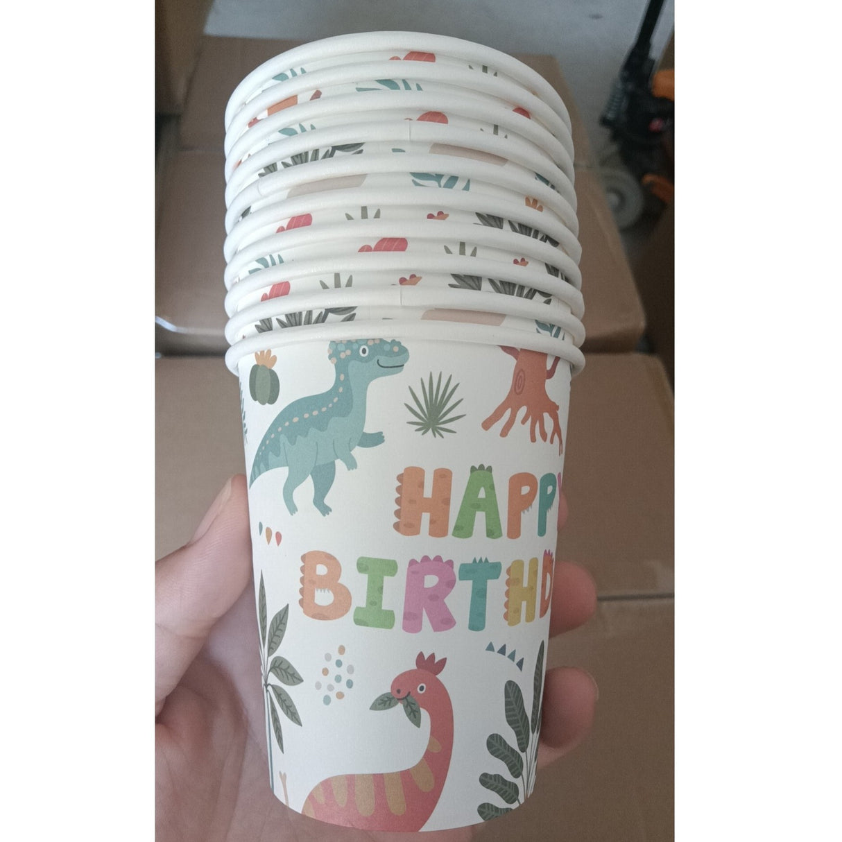 Set 10 Pahare, Flippy, Imprimeu cu Dinozaurii, din Carton, 250 ml, 7.5 x 8.5 x 5.2 cm, Multicolor