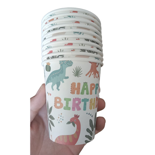 Set 10 Pahare, Flippy, Imprimeu cu Dinozaurii, din Carton, 250 ml, 7.5 x 8.5 x 5.2 cm, Multicolor