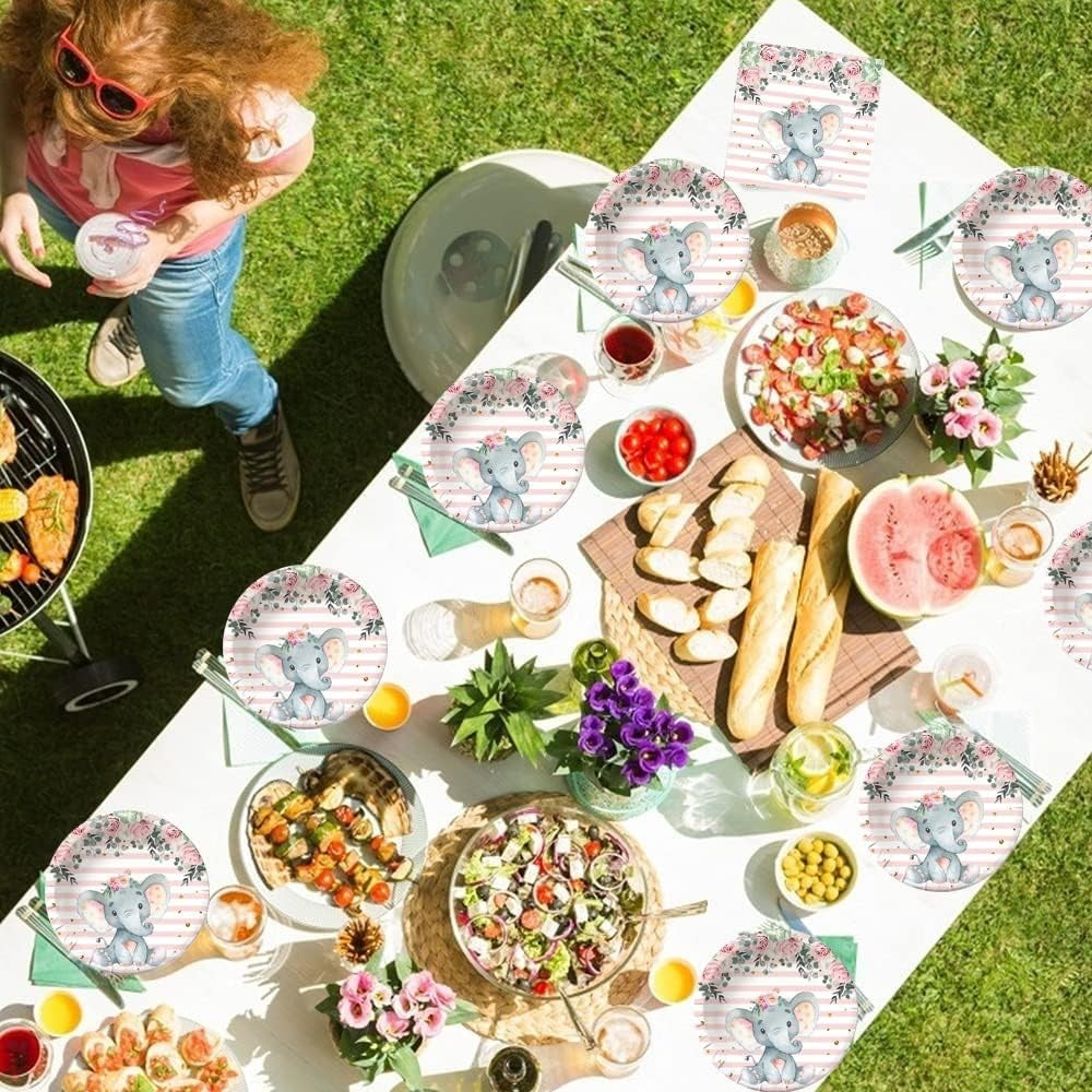 Set 10 Pahare, Flippy, Imprimeu Elefant, din Carton, 7.5 x 8.5 cm, Roz