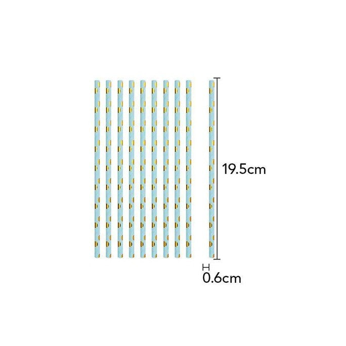 Set 10 Paie, Flippy, din Hartie, 19.5 cm, Model cu Buline Aurii, Albastru