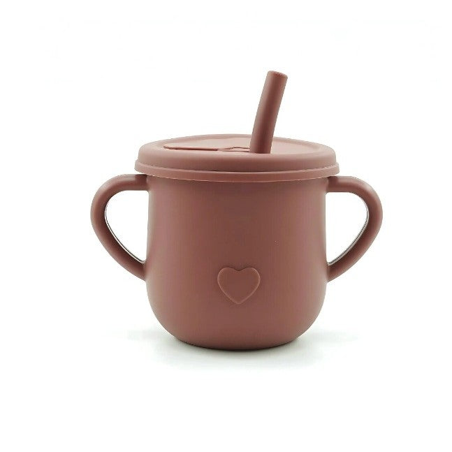 Set 10 Piese Servire Masa. Flippy, pentru Bebelusi si Copii, din Silicon/Lemn, cu Ventuze Anti-alunecare, fara Alergeni. +6 Luni, Model Elefant, Maro