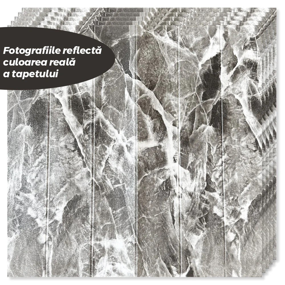 Set 10 Placi Tapet 3D, Vivimall, 70 x 70 cm, Grosime 3 mm, din Rasina, Tip Placi de Lemn, Suprafata Acoperita 4.9 mp, Gri Marmorat - vivimall.ro