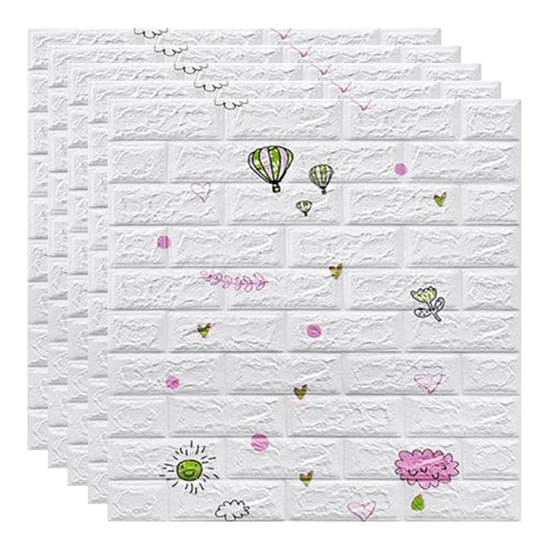 Set 10 Placi Tapet 3D, Vivimall, 70 x 77 cm, Grosime 3 mm, din Polietilena, Tip Caramida, Model cu Baloane, Suprafata acoperita 5.3 mp, Alb - vivimall.ro