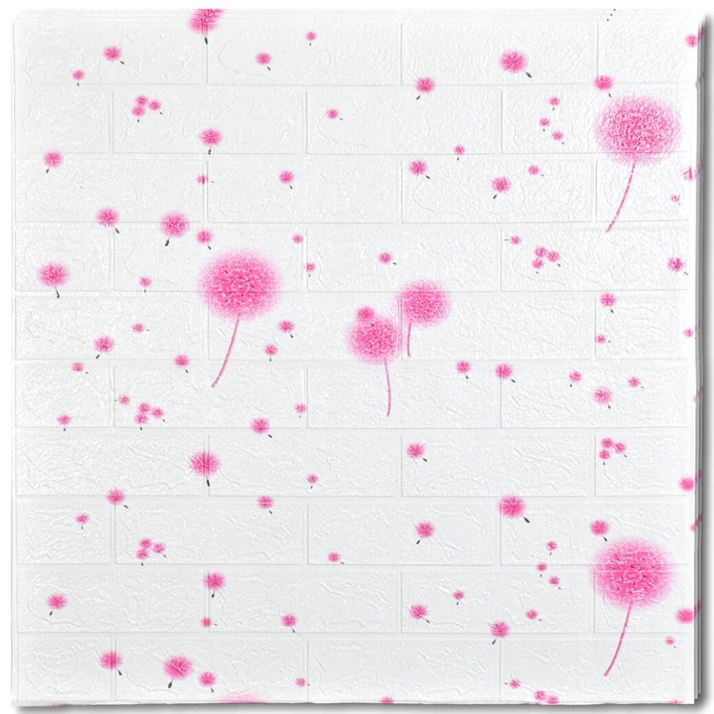 Set 10 Placi Tapet 3D, Vivimall, 70 x 77 cm, Grosime 3 mm, din Polietilena, Tip Caramida, Model Papadie Roz, Suprafata acoperita 5.3 mp, Alb