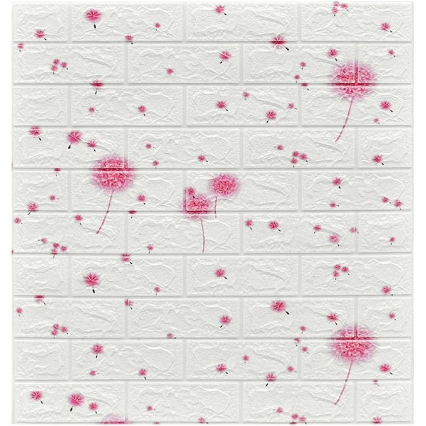 Set 10 Placi Tapet 3D, Vivimall, 70 x 77 cm, Grosime 3 mm, din Polietilena, Tip Caramida, Model Papadie Roz, Suprafata acoperita 5.3 mp, Alb