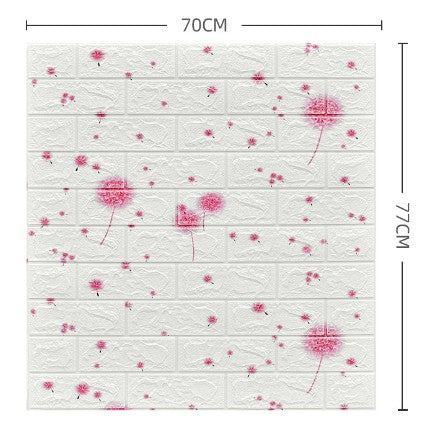 Set 10 Placi Tapet 3D, Vivimall, 70 x 77 cm, Grosime 3 mm, din Polietilena, Tip Caramida, Model Papadie Roz, Suprafata acoperita 5.3 mp, Alb