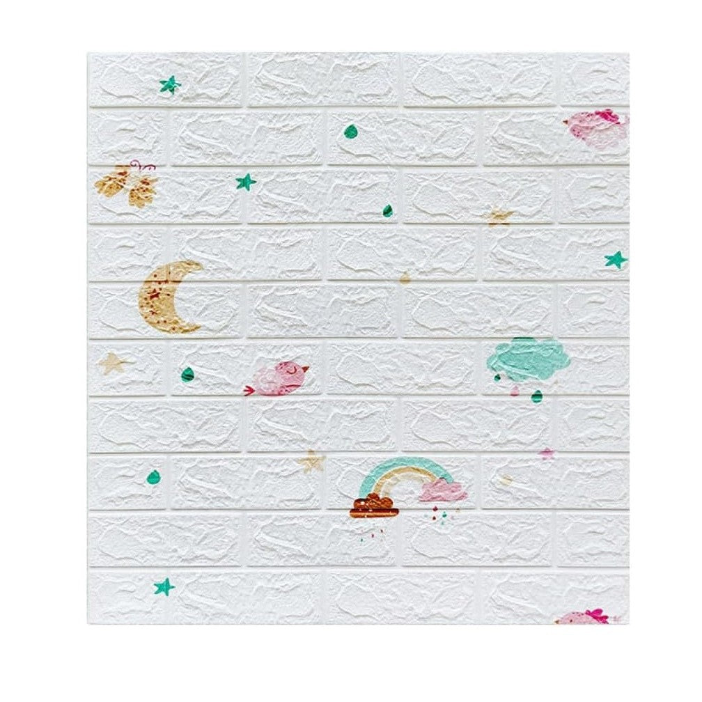 Set 10 Placi Tapet 3D, Vivimall, 70 x 77 cm, Grosime 3 mm, din Polietilena, Tip Caramida, Model Curcubeu, Suprafata acoperita 5.3 mp, Alb - vivimall.ro